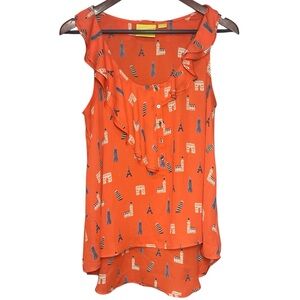 Maeve Auriele Landmarks Print Sleeveless Ruffle Top 6 Hi Low Hem Anthropologie